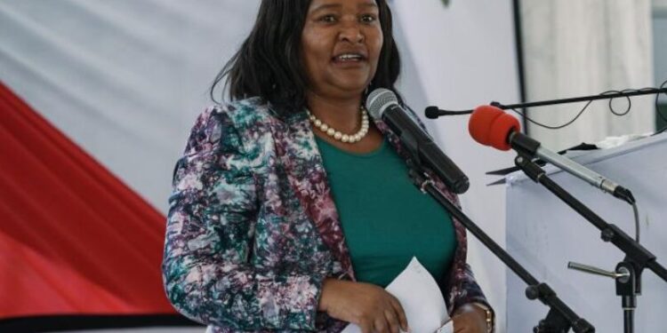 Tourism and Wildlife Cabinet Secretary Rebecca Miano speaks during the World Wildlife Day celebrations in Baringo County on March 3, 2025. She announced that victims of human-wildlife conflicts will now receive compensation within 90 days of lodging claims.